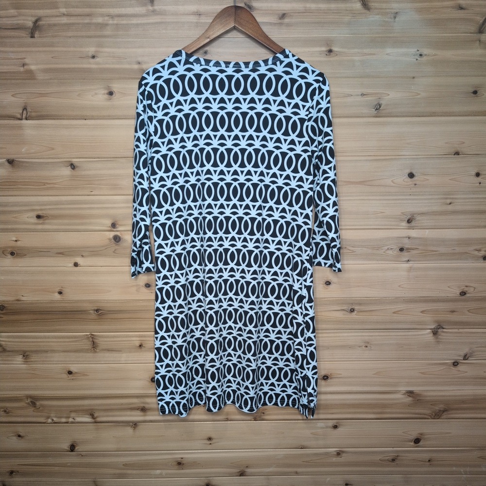 Lulu-B Black White Geometric Link Mini Dress 3/4 Sleeve Large - Picture 3 of 9